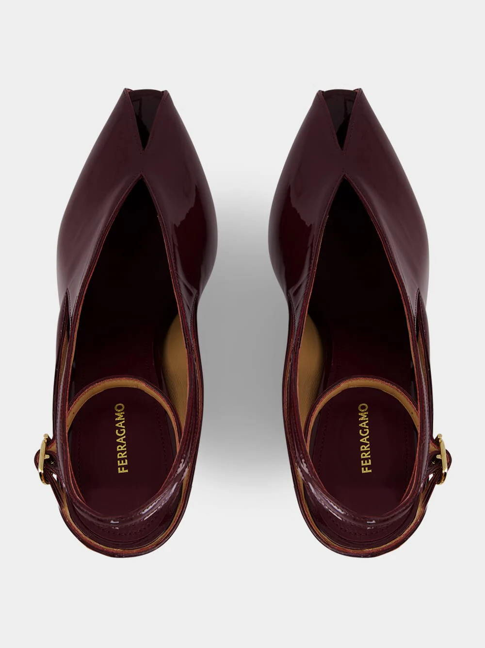 Plum Patent Peep Toe Wedge Sandals - Image 3
