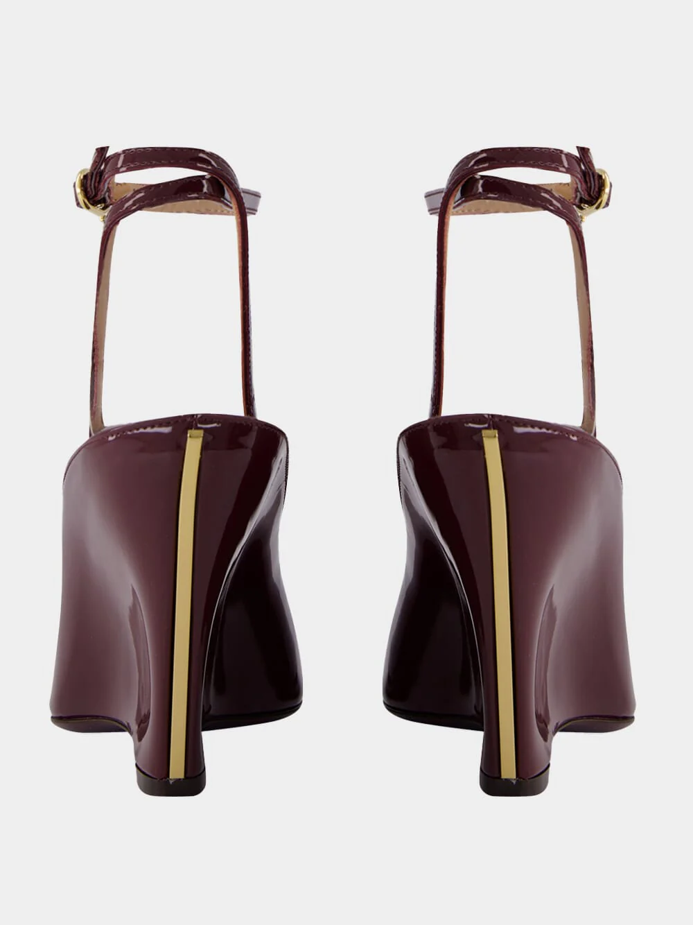 Plum Patent Peep Toe Wedge Sandals - Image 4