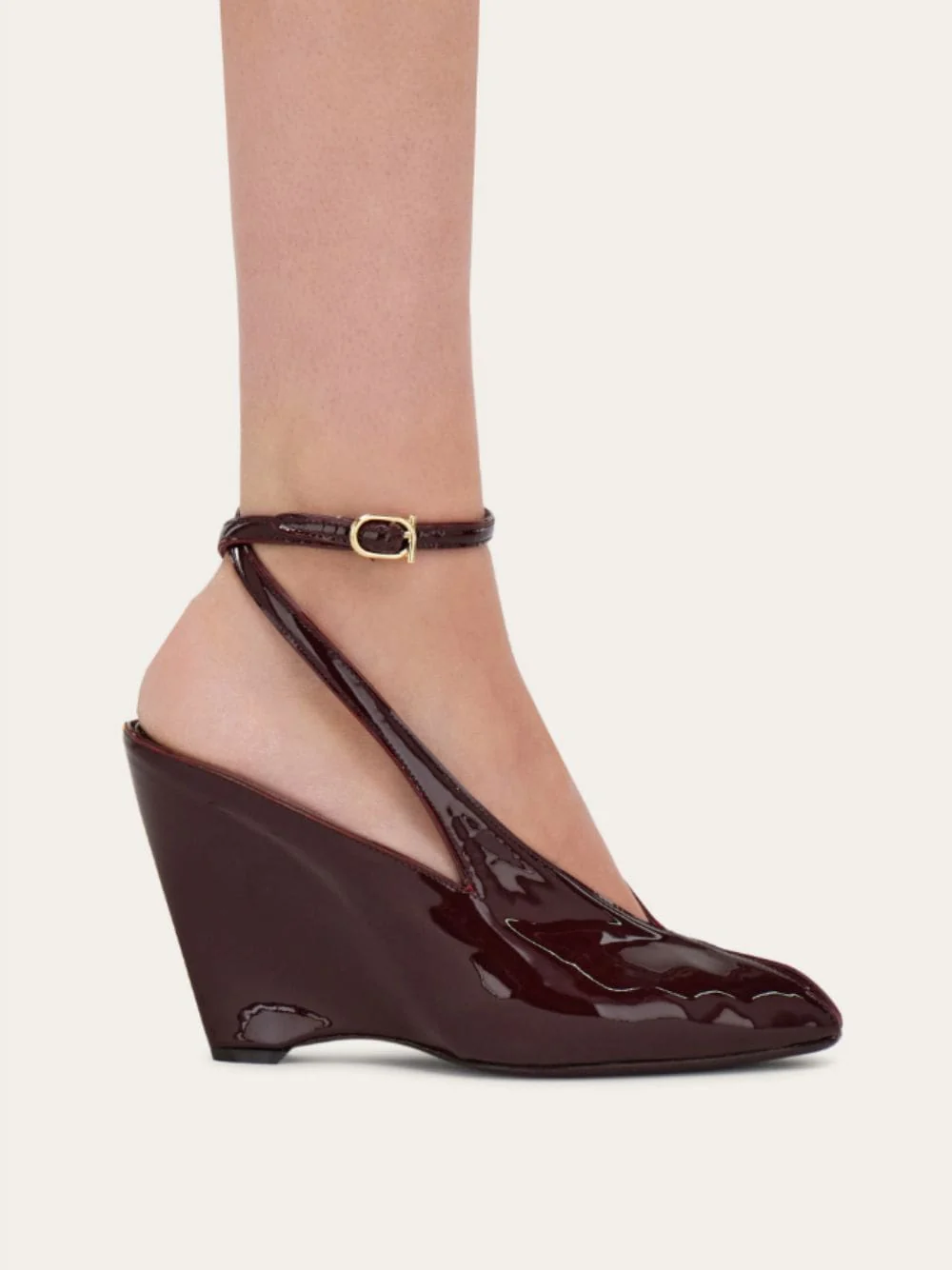 Plum Patent Peep Toe Wedge Sandals - Image 7