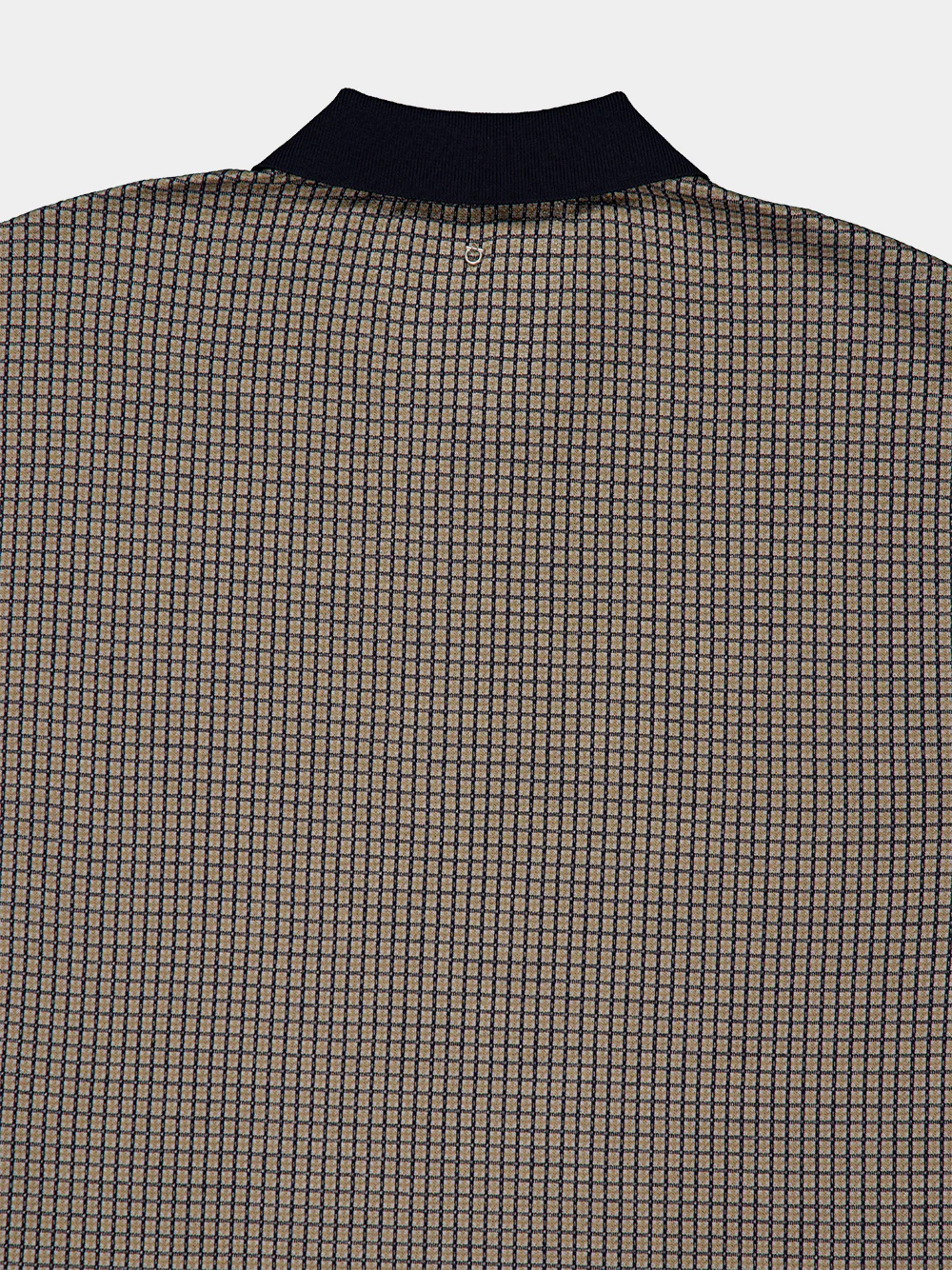 Navy Micro Check Silk Polo - Image 4