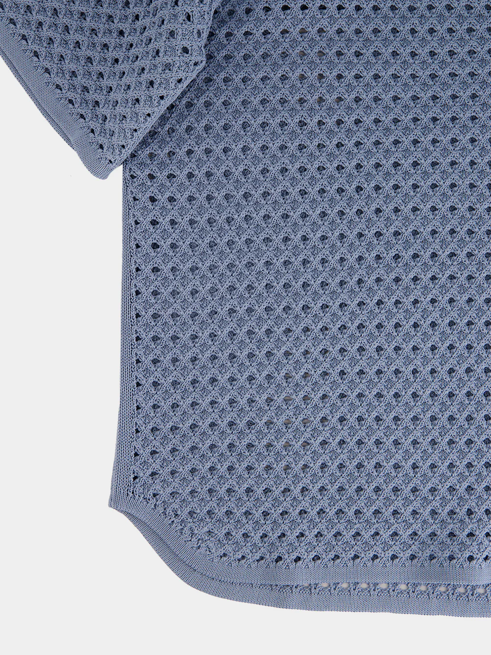Light Denim Open Knit Polo Shirt - Image 4