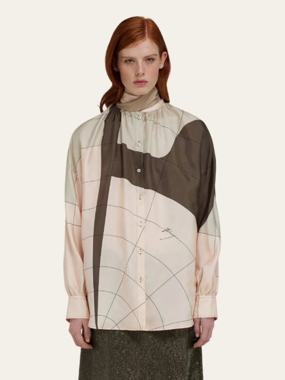 Powder Pink and Cement Silk Shirt - Image 6