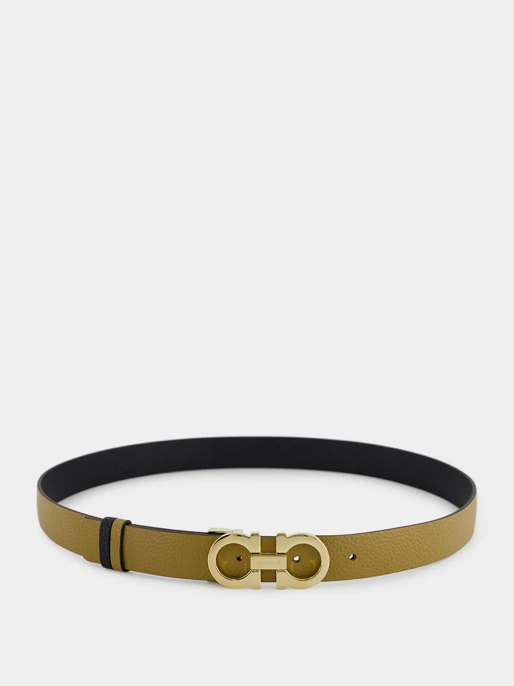 Reversible Gancini Belt in Olive Green and Black