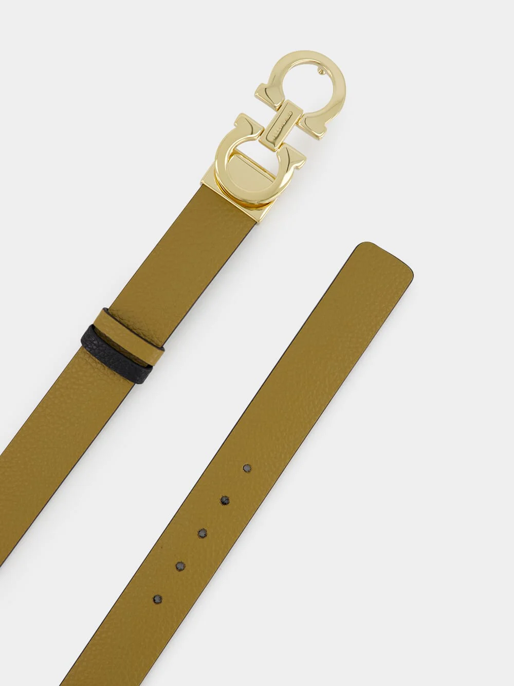 Reversible Gancini Belt in Olive Green and Black - Image 2