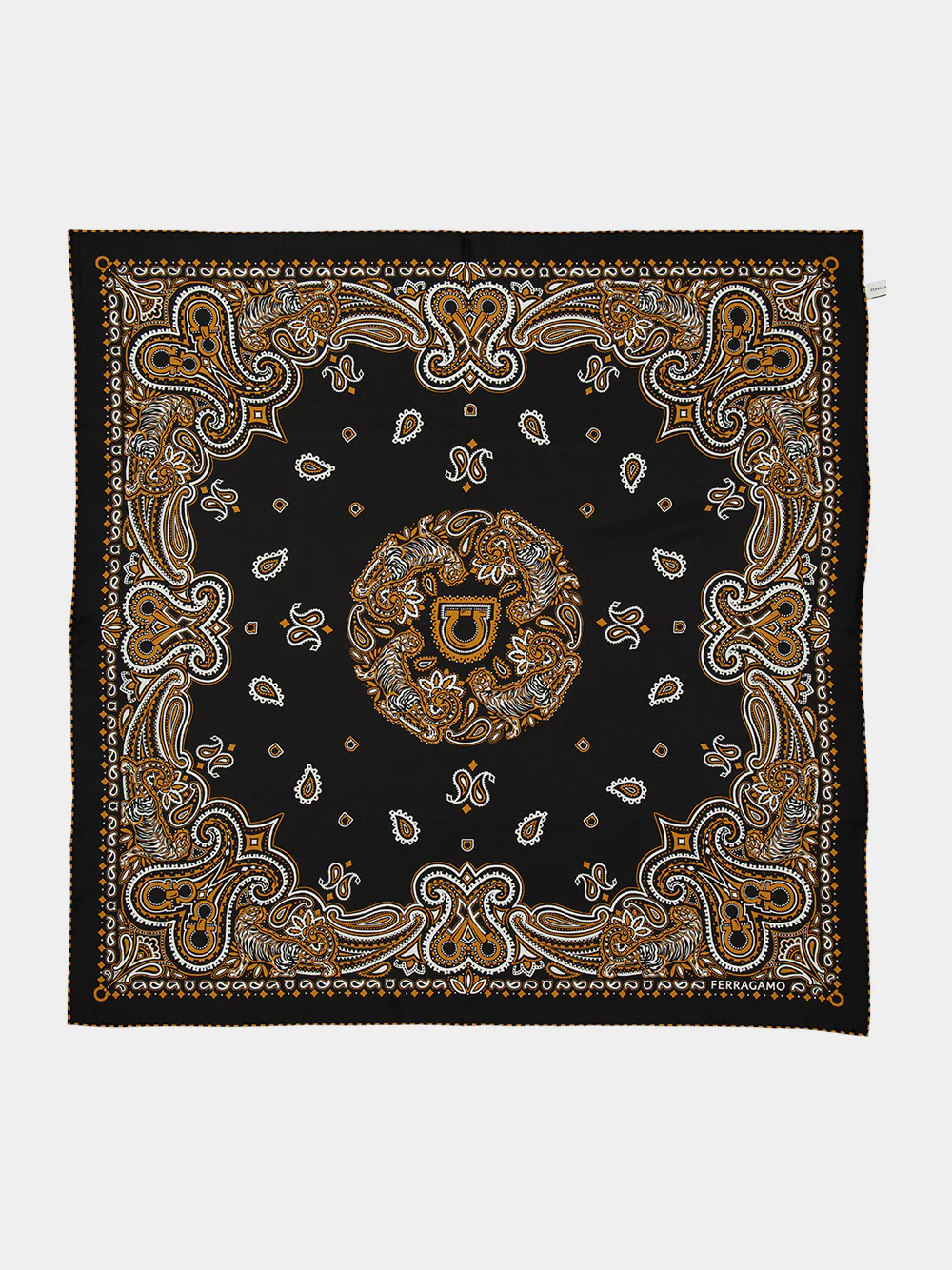 Black and Gold Arabesque Silk Scarf