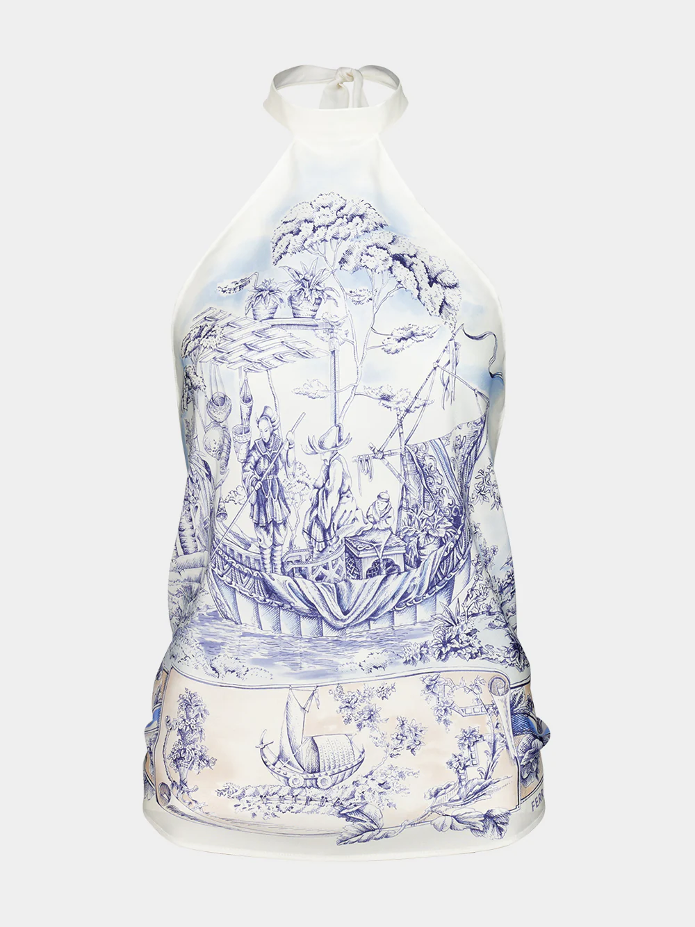 Blue Voyage Print Silk Halter Top - Image 2