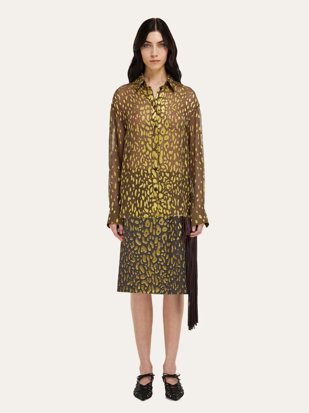Espresso and Antique yellow Devoré Georgette Shirt - Image 2
