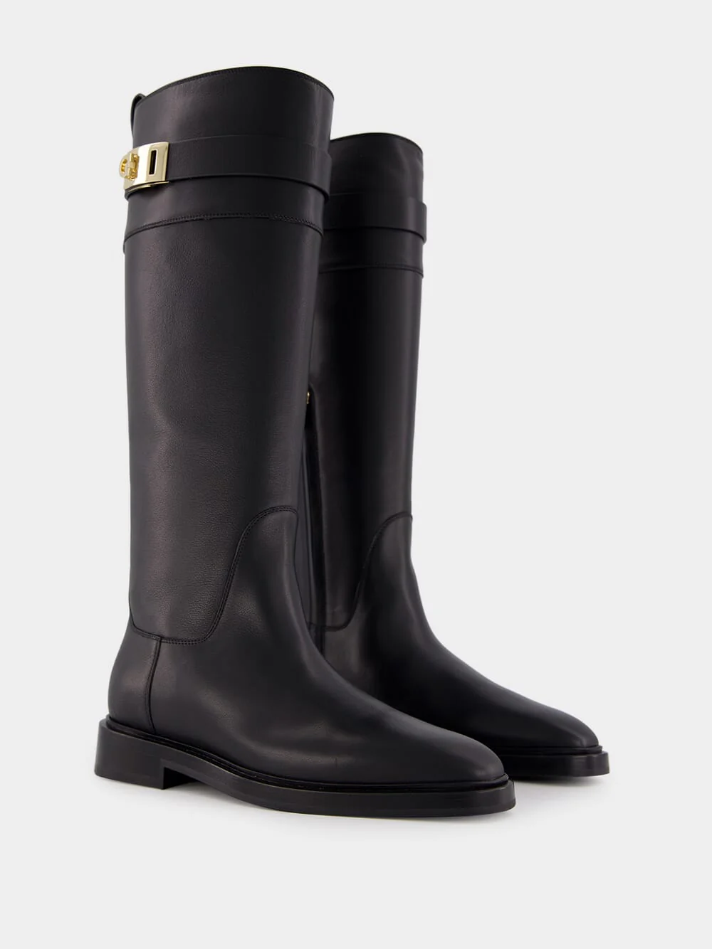 Black Calf-Length Leather Boots - Image 3