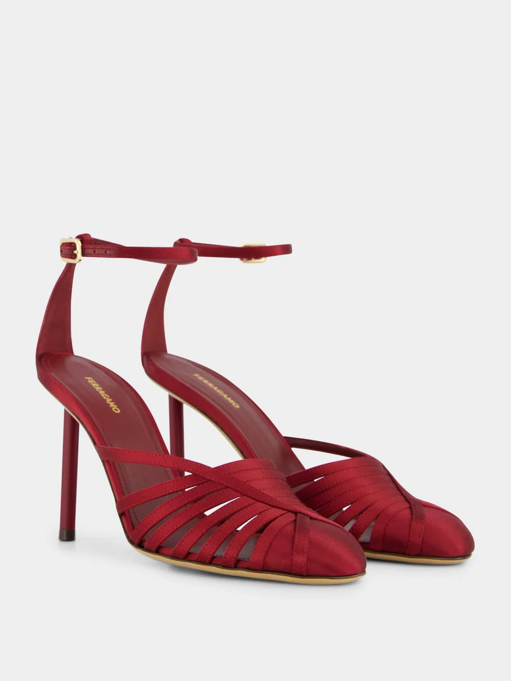 Red Satin Strappy High-Heel Sandals - Image 3