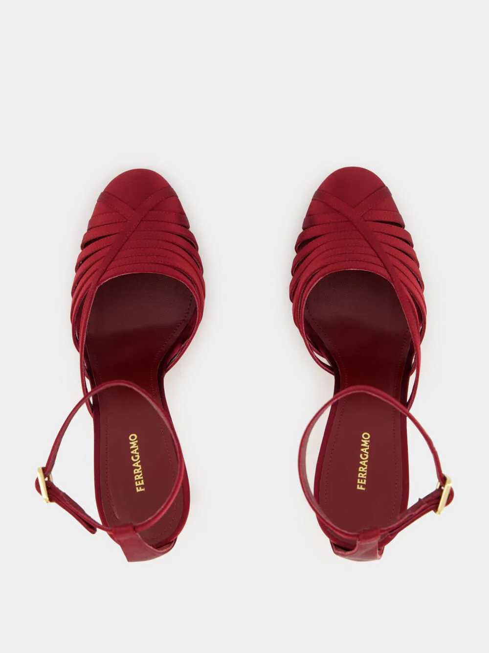 Red Satin Strappy High-Heel Sandals - Image 4