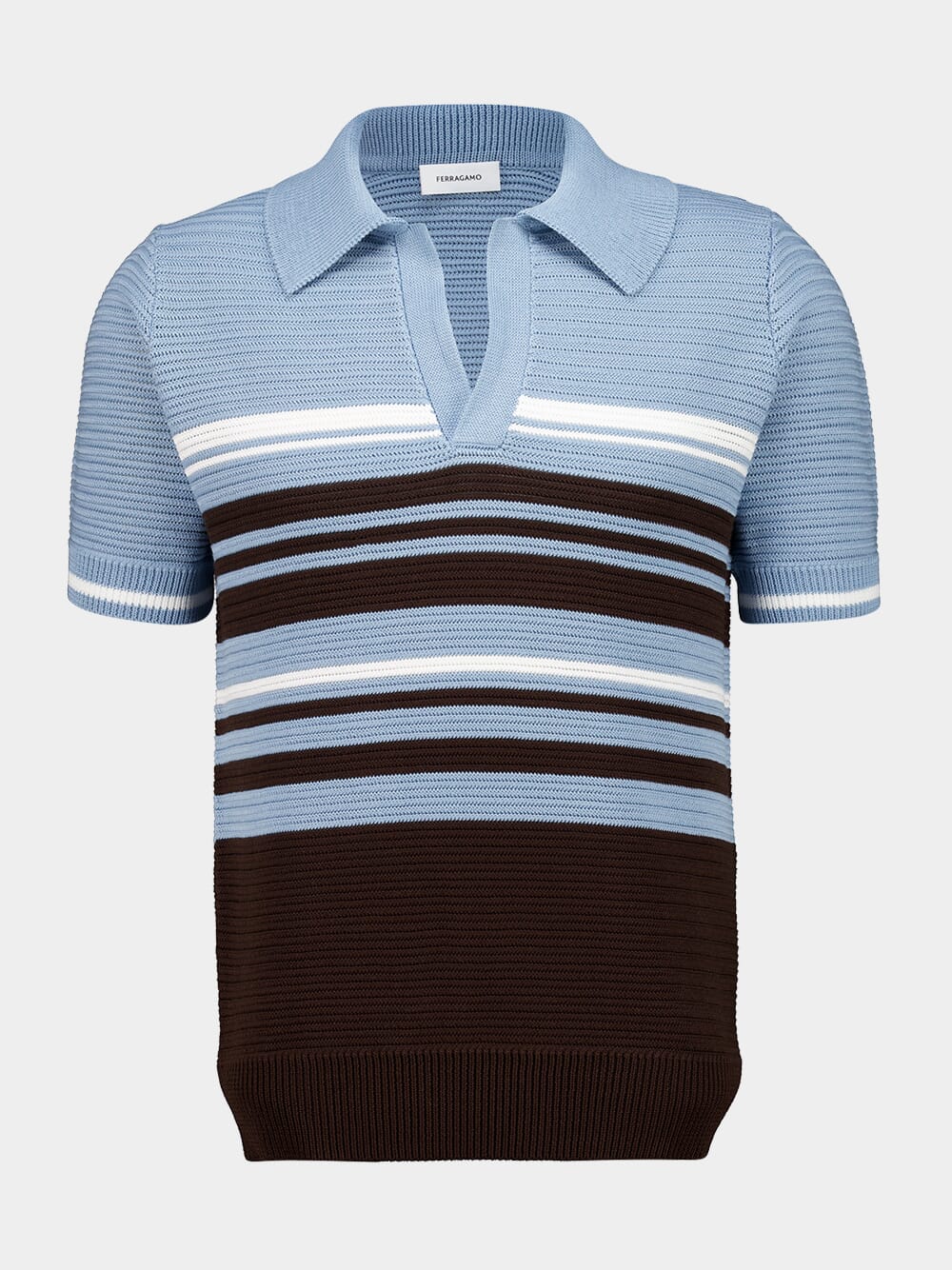 Washed Denim and Espresso Cotton Knit Polo Shirt