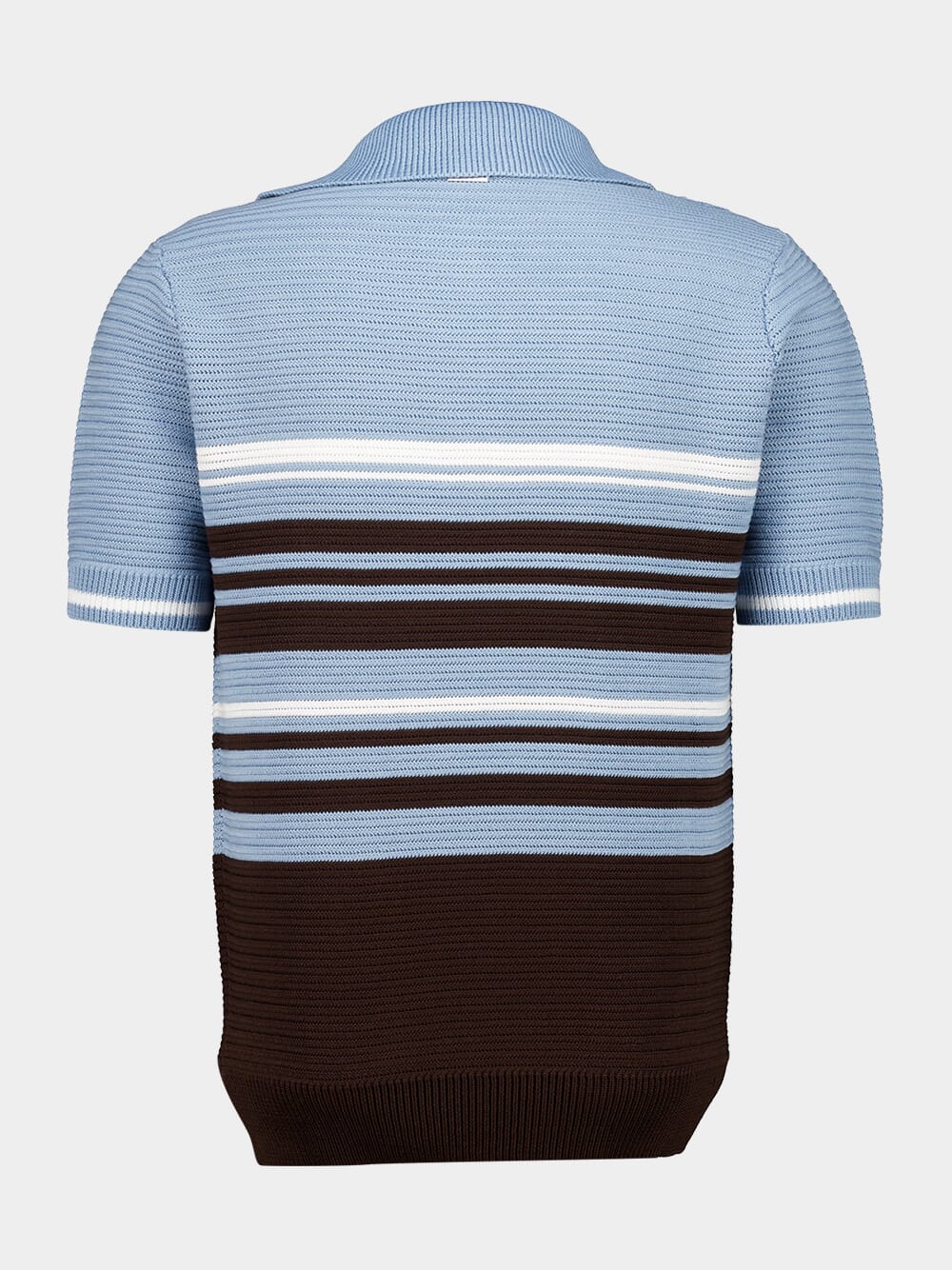 Washed Denim and Espresso Cotton Knit Polo Shirt - Image 2