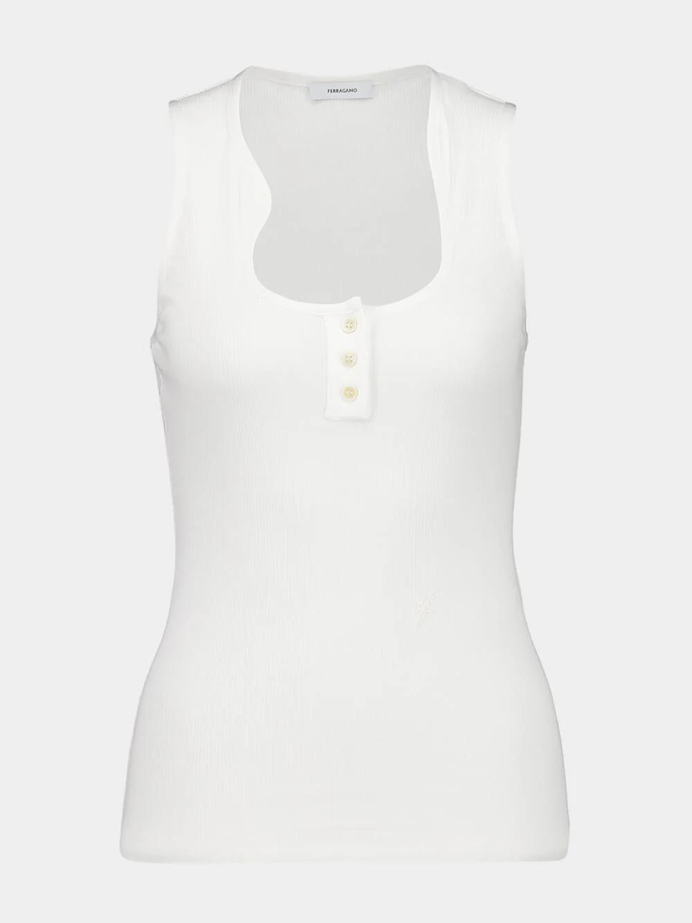 White Ribbed Cotton Vest with Sculpted Neckline