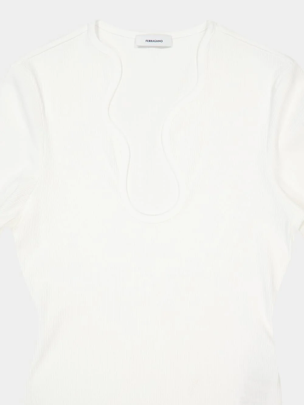 White Ribbed Long-Sleeve Top with Sculpted Neckline - Image 3
