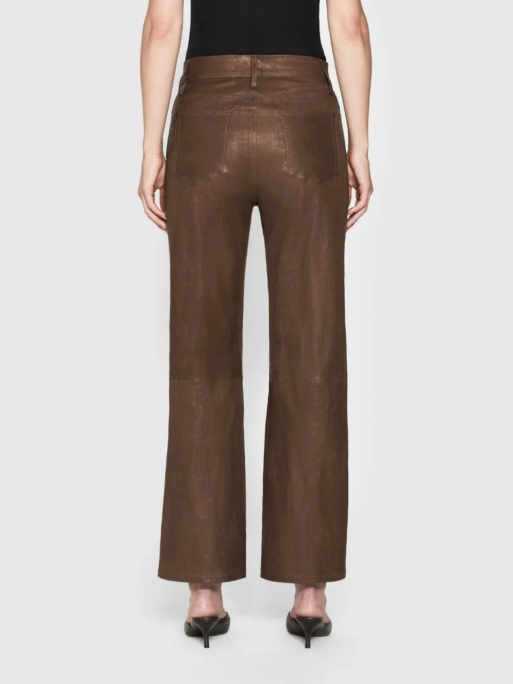 Le Slim Palazzo Leather Trousers in Bark - Image 4