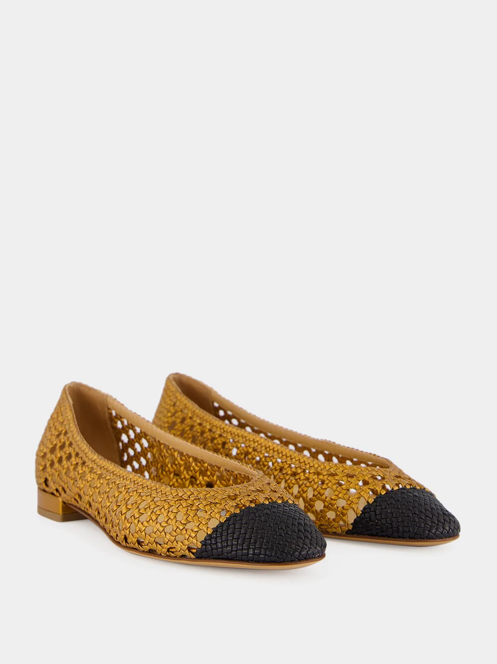 Black and Old Gold Laminated Nappa Ballerinas - Image 3