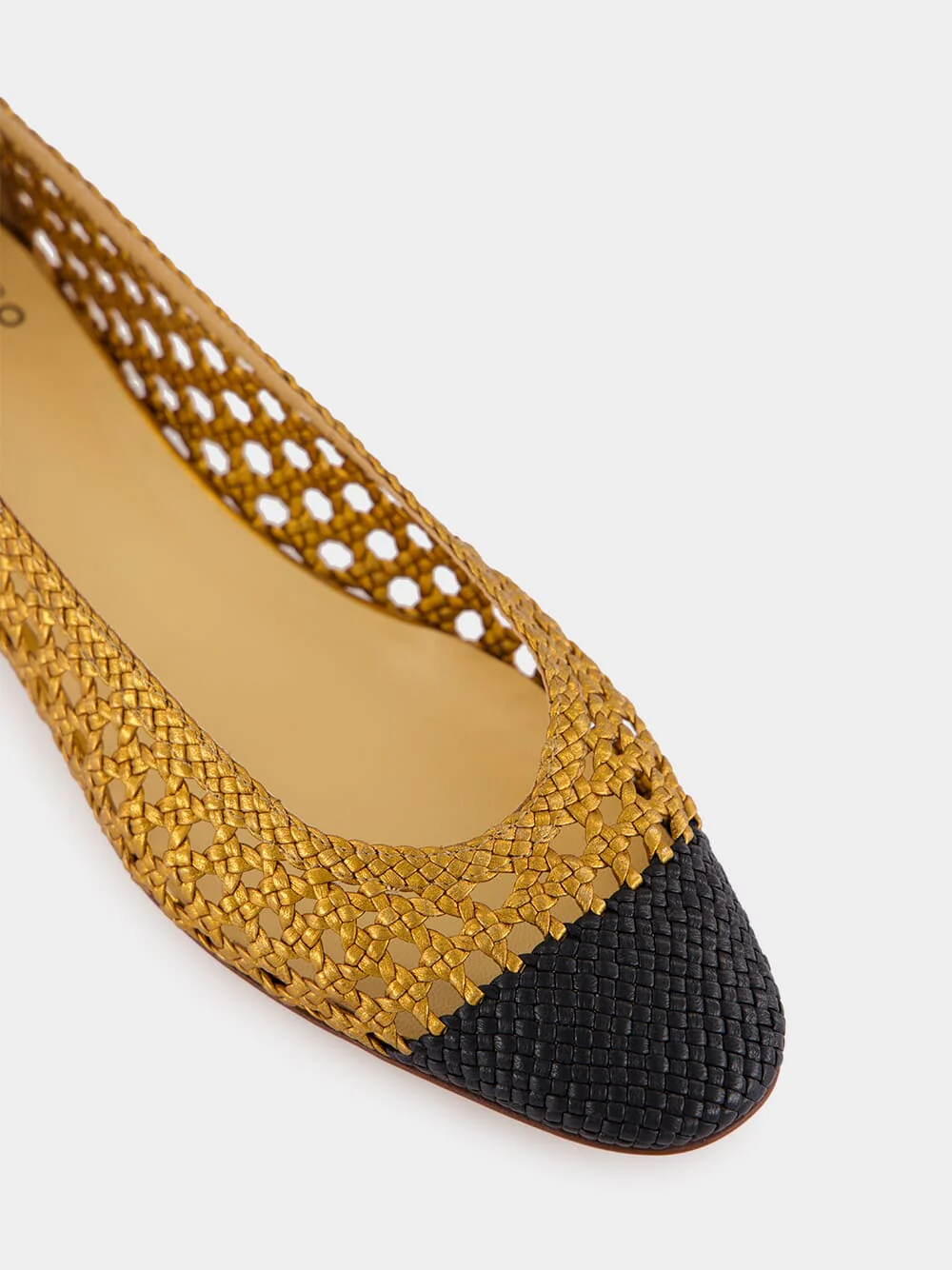 Black and Old Gold Laminated Nappa Ballerinas - Image 7