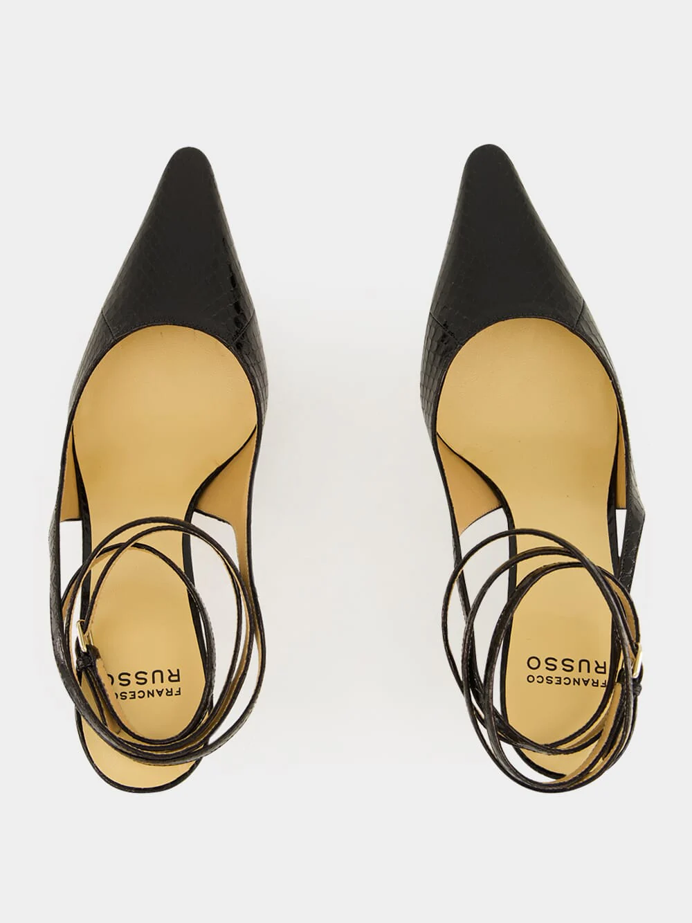 Black Ankle-Strap Watersnake Leather Slingback Pumps - Image 4