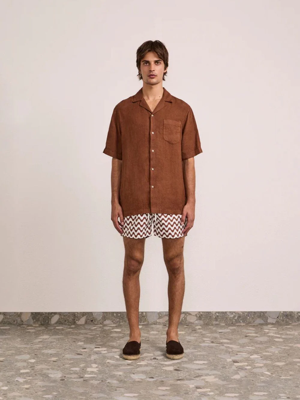 Brown and Ecru Copacabana Print Swim Shorts - Image 2