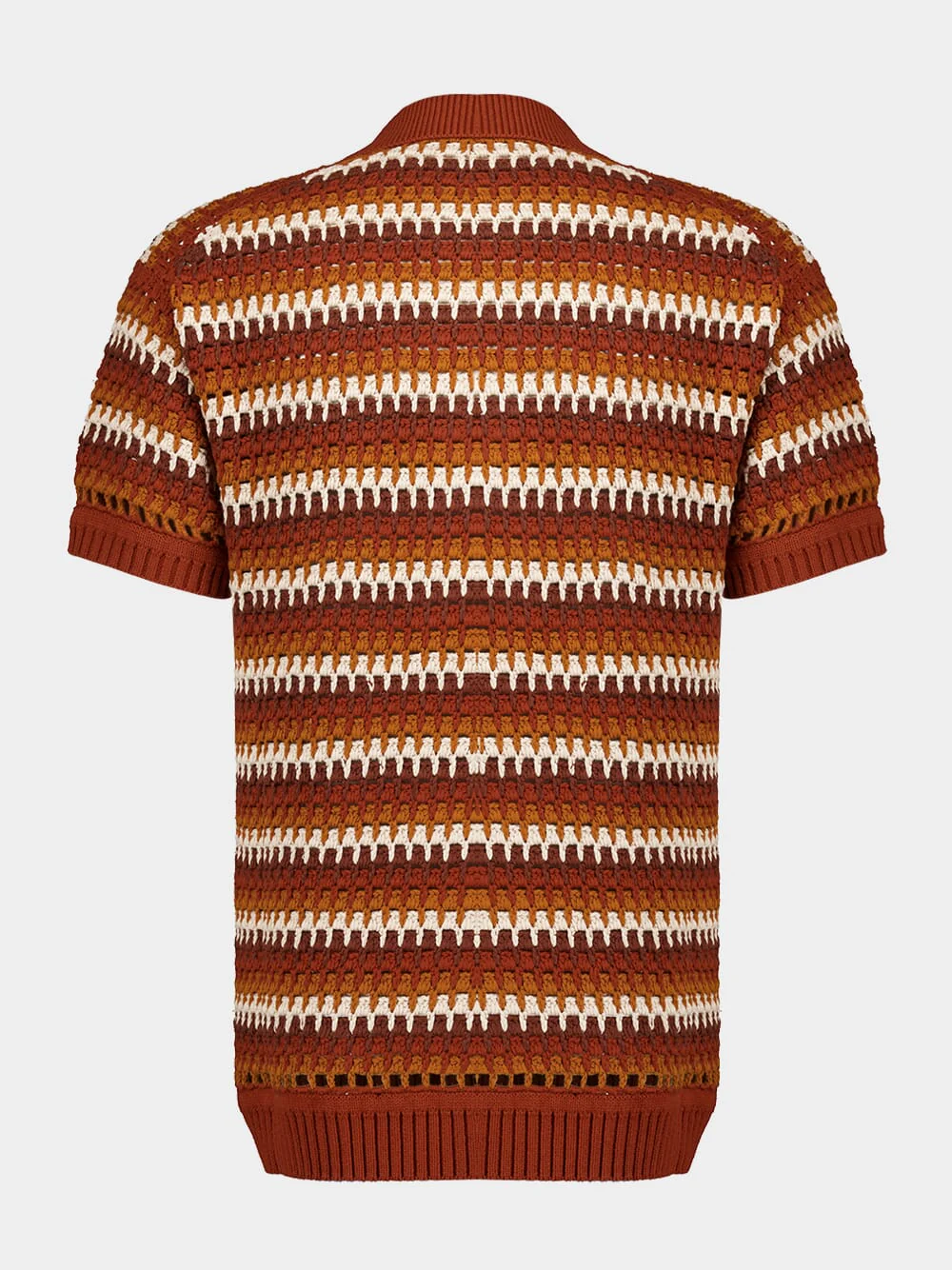 Brown V-Neck Pinto Crochet Cotton Shirt - Image 2
