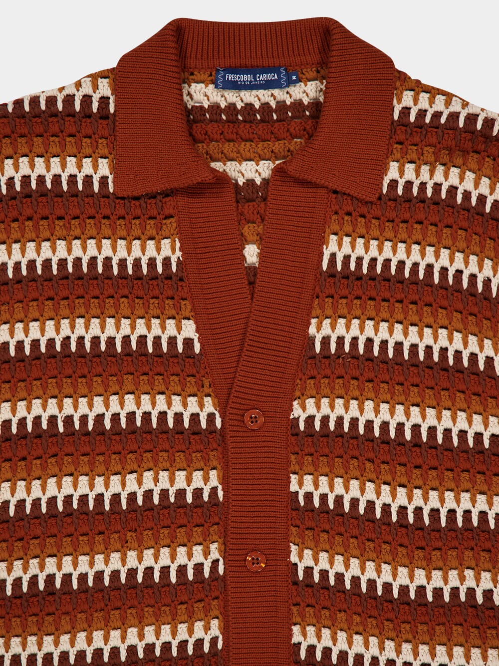 Brown V-Neck Pinto Crochet Cotton Shirt - Image 3