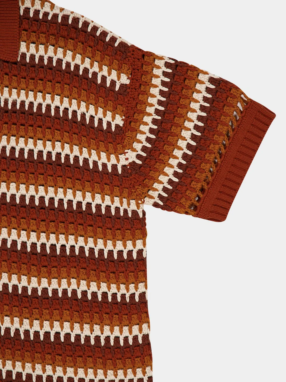 Brown V-Neck Pinto Crochet Cotton Shirt - Image 4