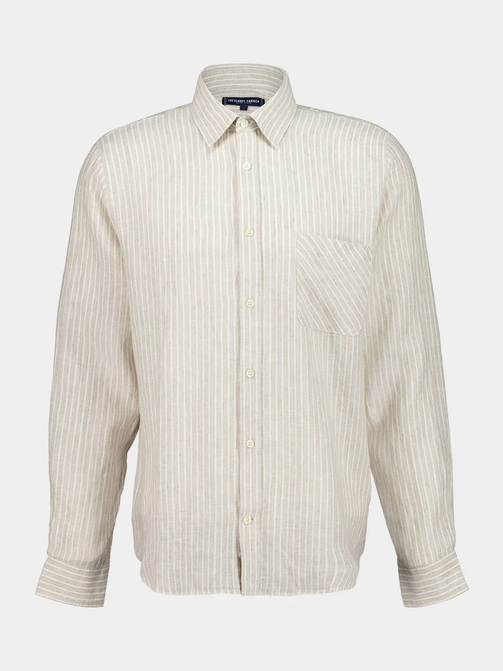 Khaki Striped Linen Button-Up Shirt