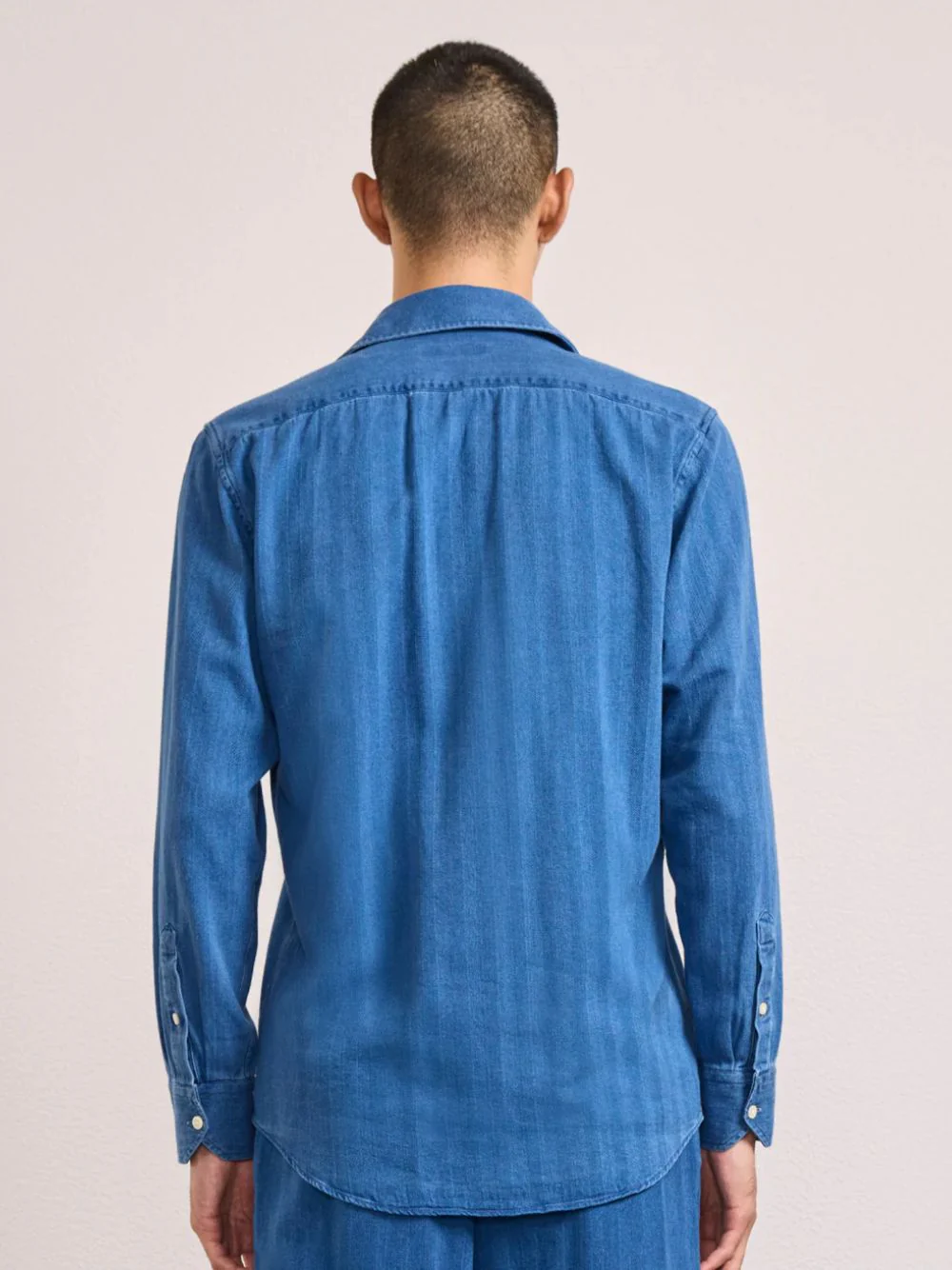 Light Denim Emilio Herringbone Shirt - Image 3
