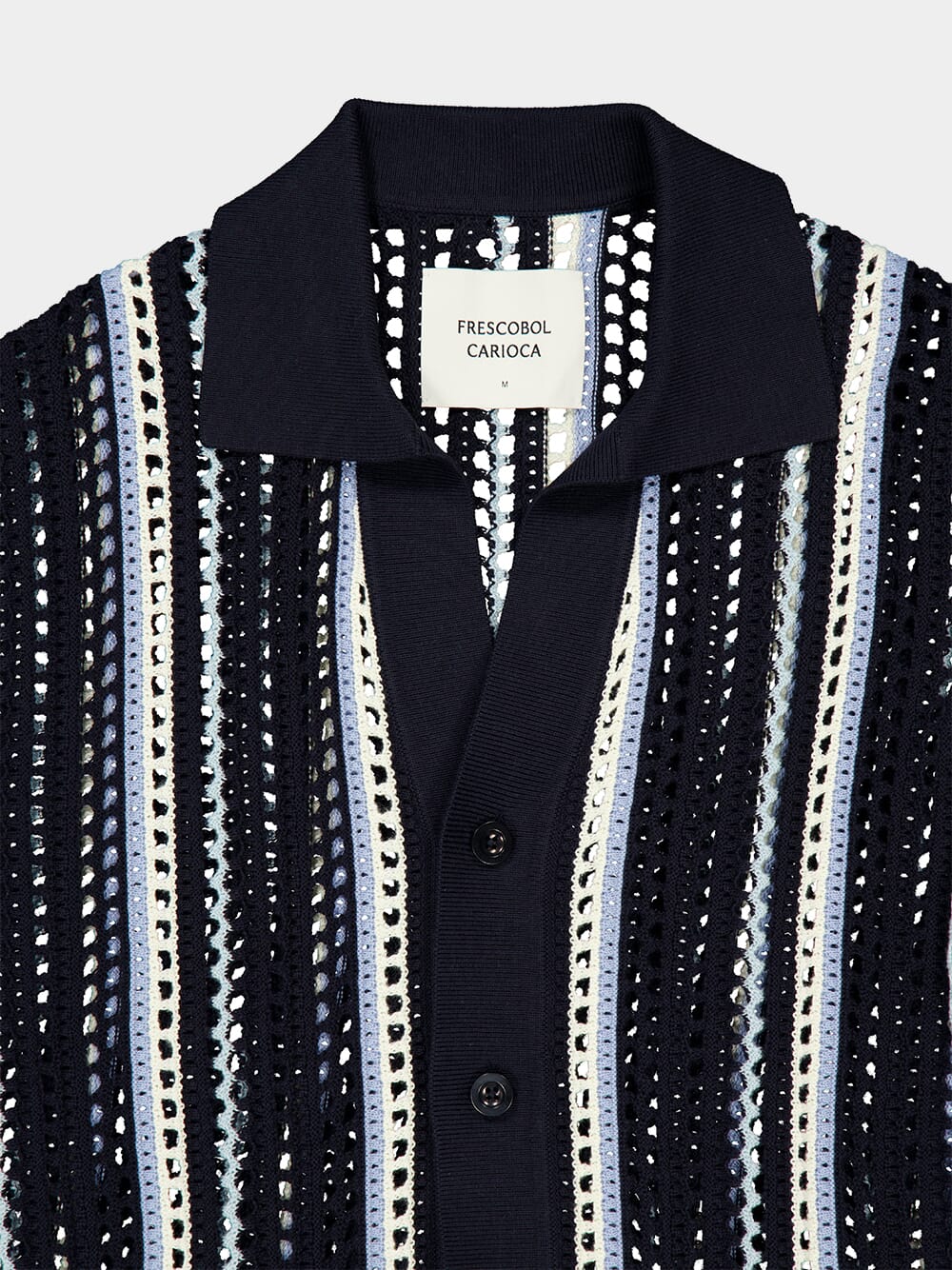 Midnight and Sky Blue Pinto Crochet Cardigan - Image 3