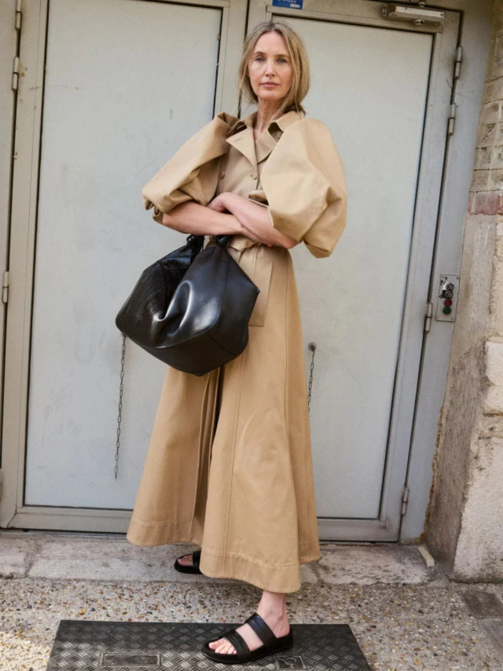 Camel Aeon Puff Sleeve Double-Breasted Trench Coat - Image 2