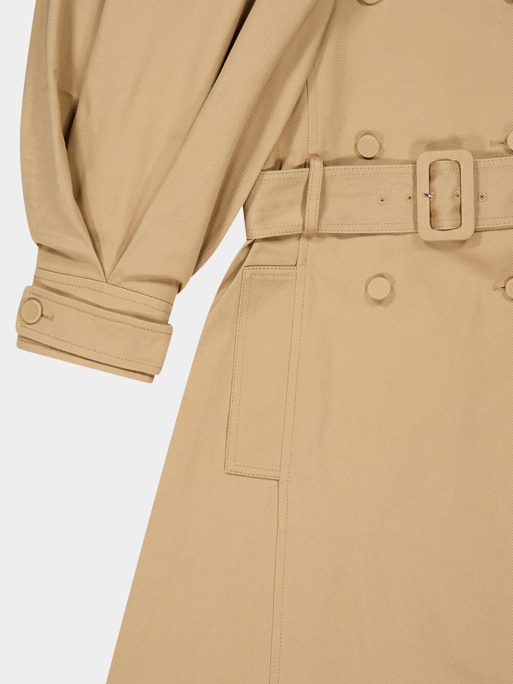 Camel Aeon Puff Sleeve Double-Breasted Trench Coat - Image 5