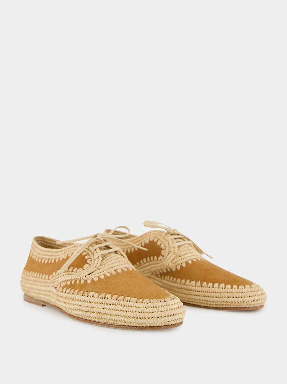 Camel Suede and Natural Raffia Strength Derbies - Image 3