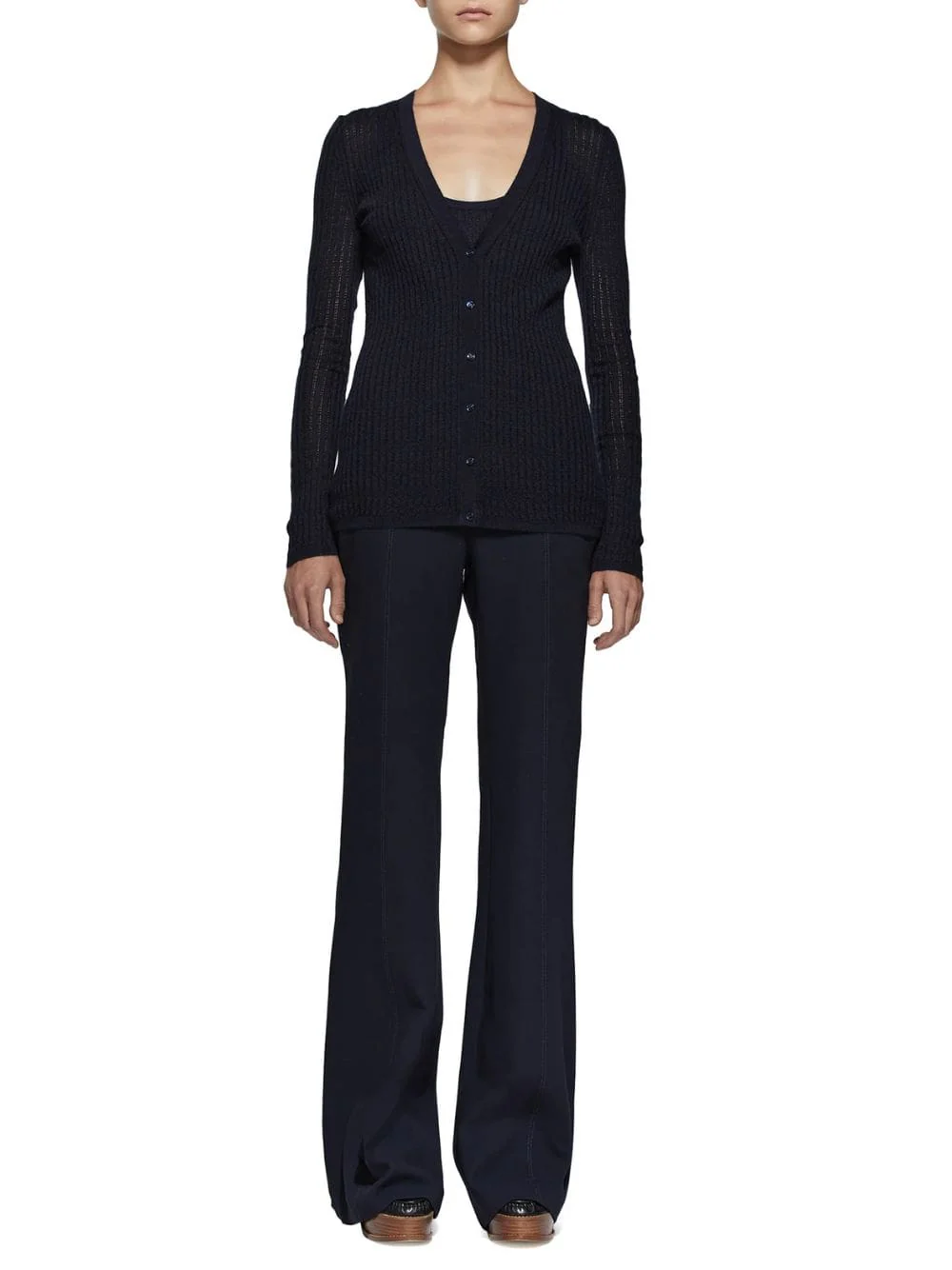 Dark Navy Emma Pointelle Knit Cardigan - Image 2