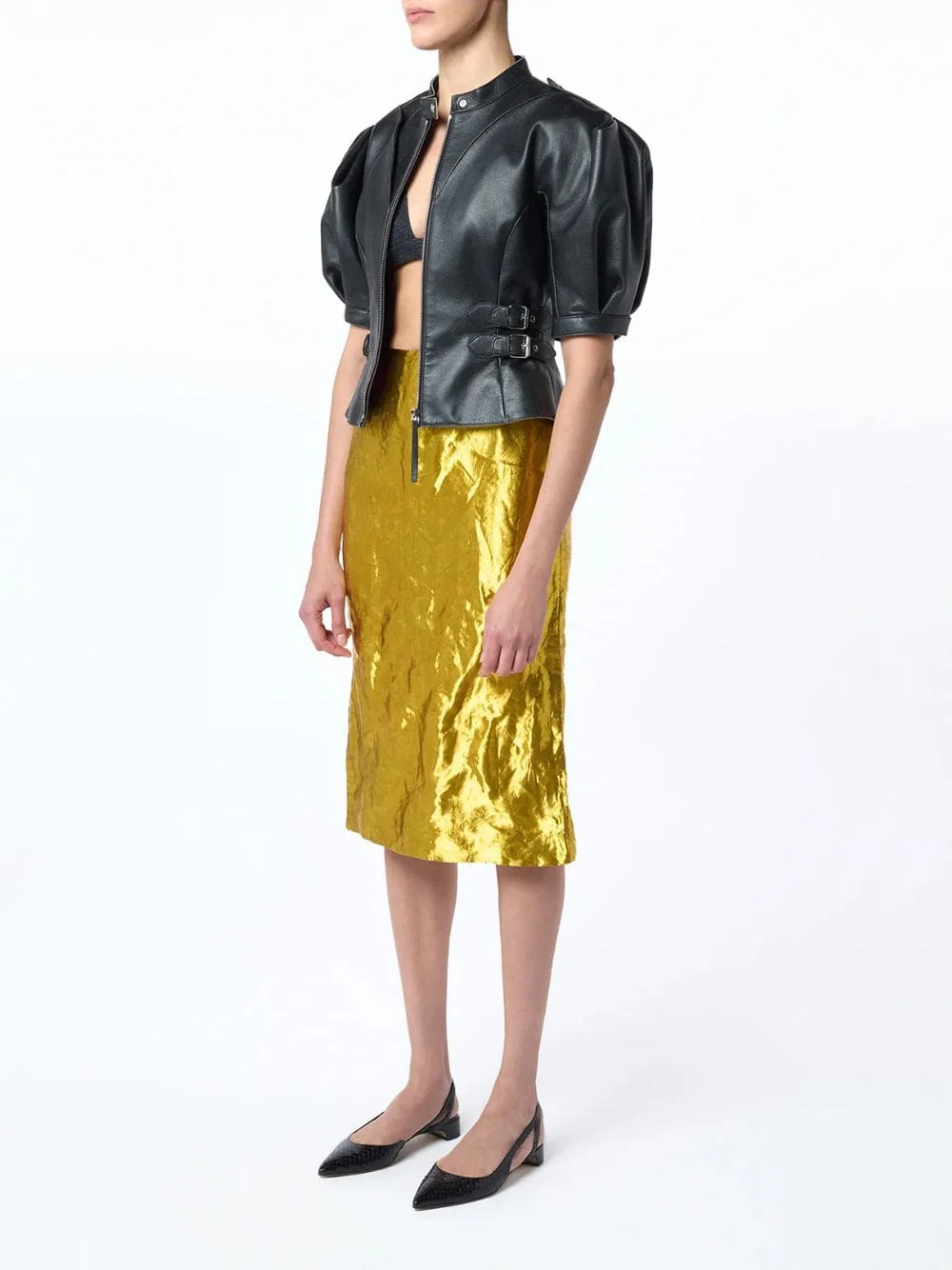 Gold Manuela Midi Skirt in Metallic Silk - Image 11