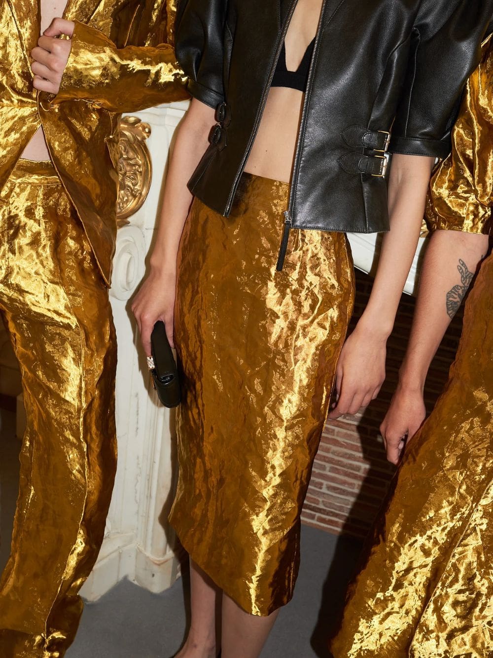 Gold Manuela Midi Skirt in Metallic Silk - Image 2