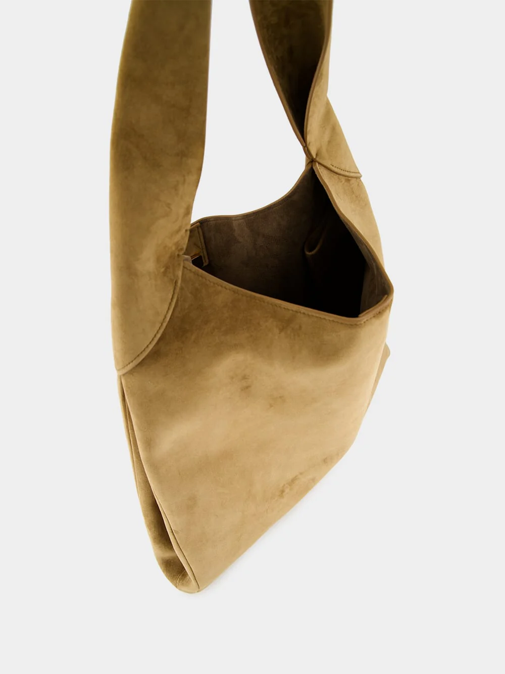 Large Dark Sand Suede Hobo Tote Bag - Image 5