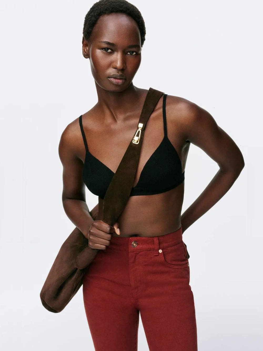 Small Dark Brown Suede Hobo Bag - Image 2