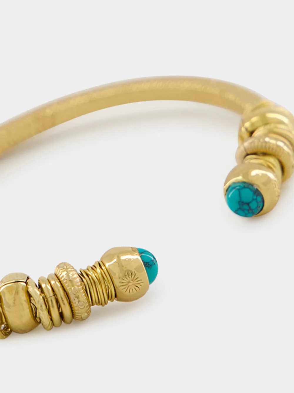 Gold and Turquoise Sari Open Bangle - Image 3