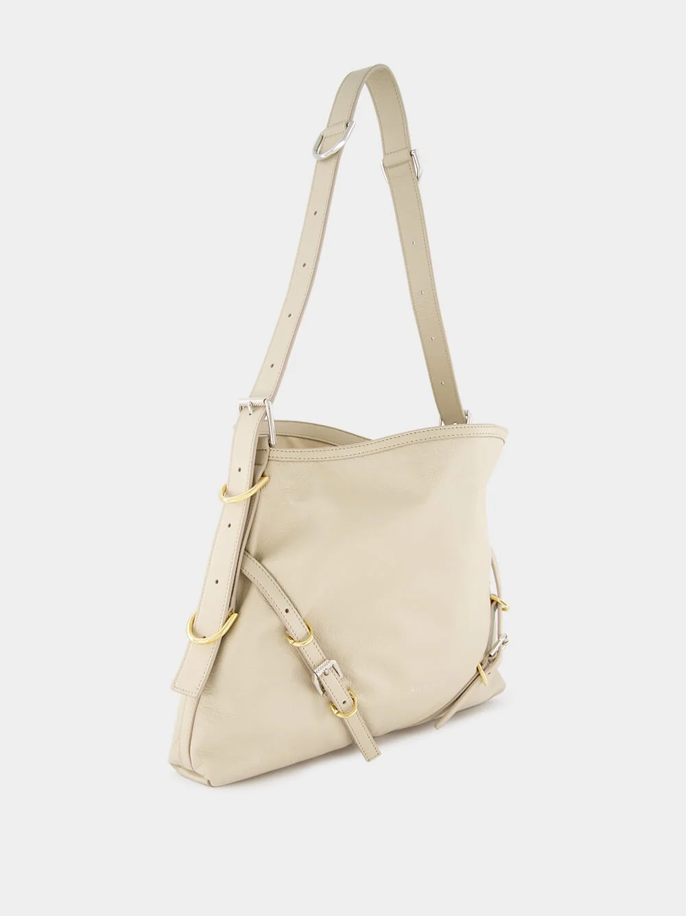 Beige Medium Voyou Leather Shoulder Bag - Image 3
