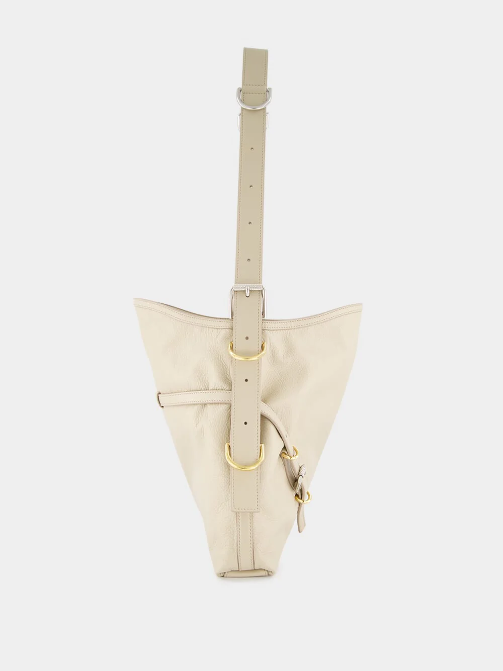Beige Medium Voyou Leather Shoulder Bag - Image 4