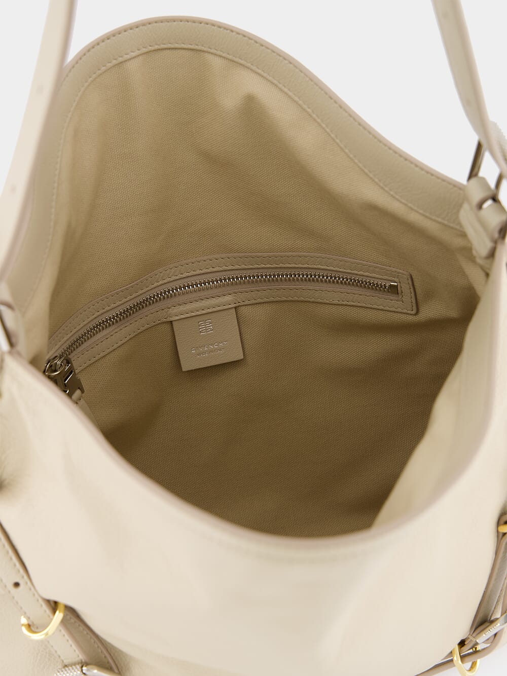 Beige Medium Voyou Leather Shoulder Bag - Image 6