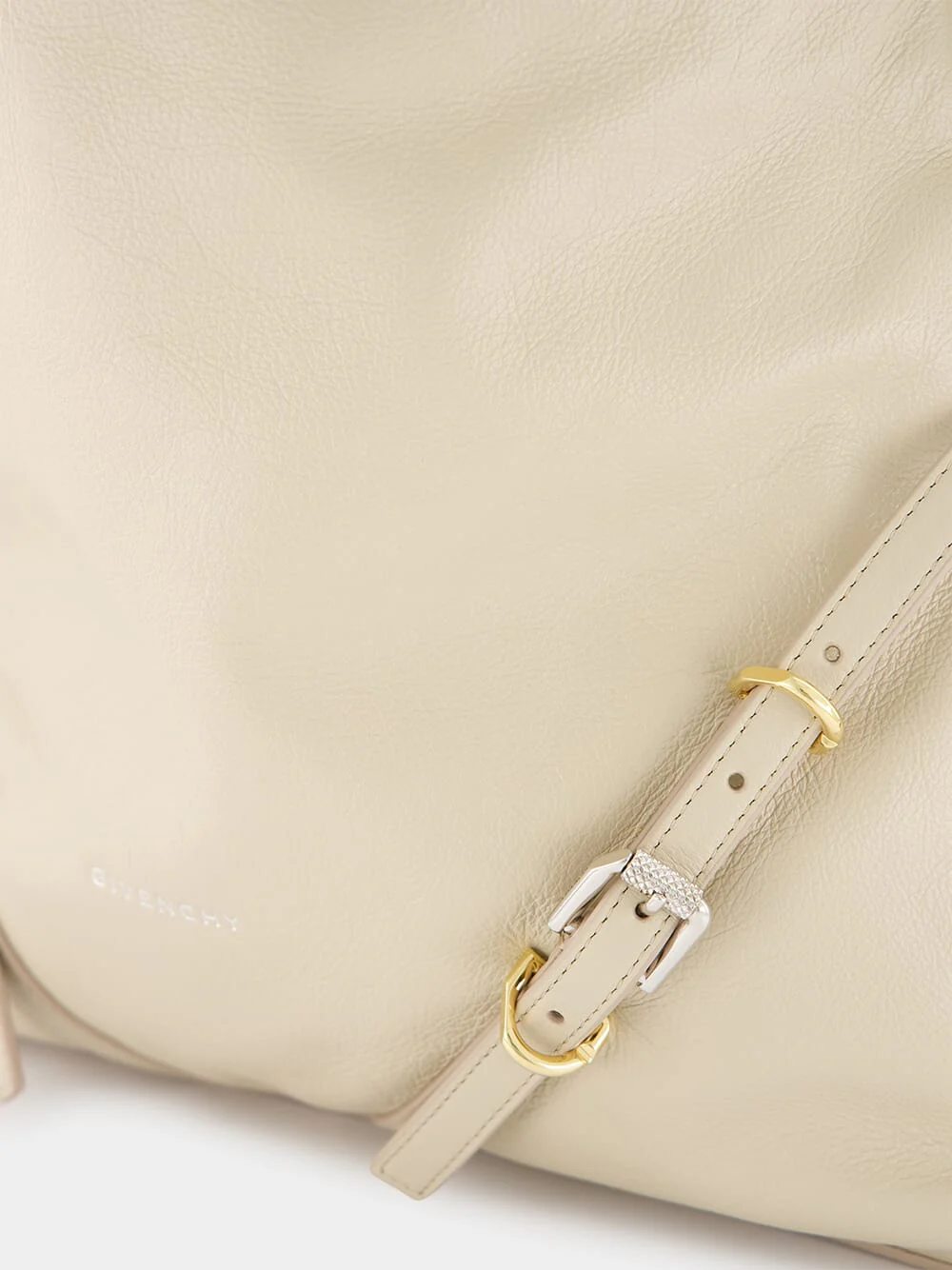 Beige Medium Voyou Leather Shoulder Bag - Image 7