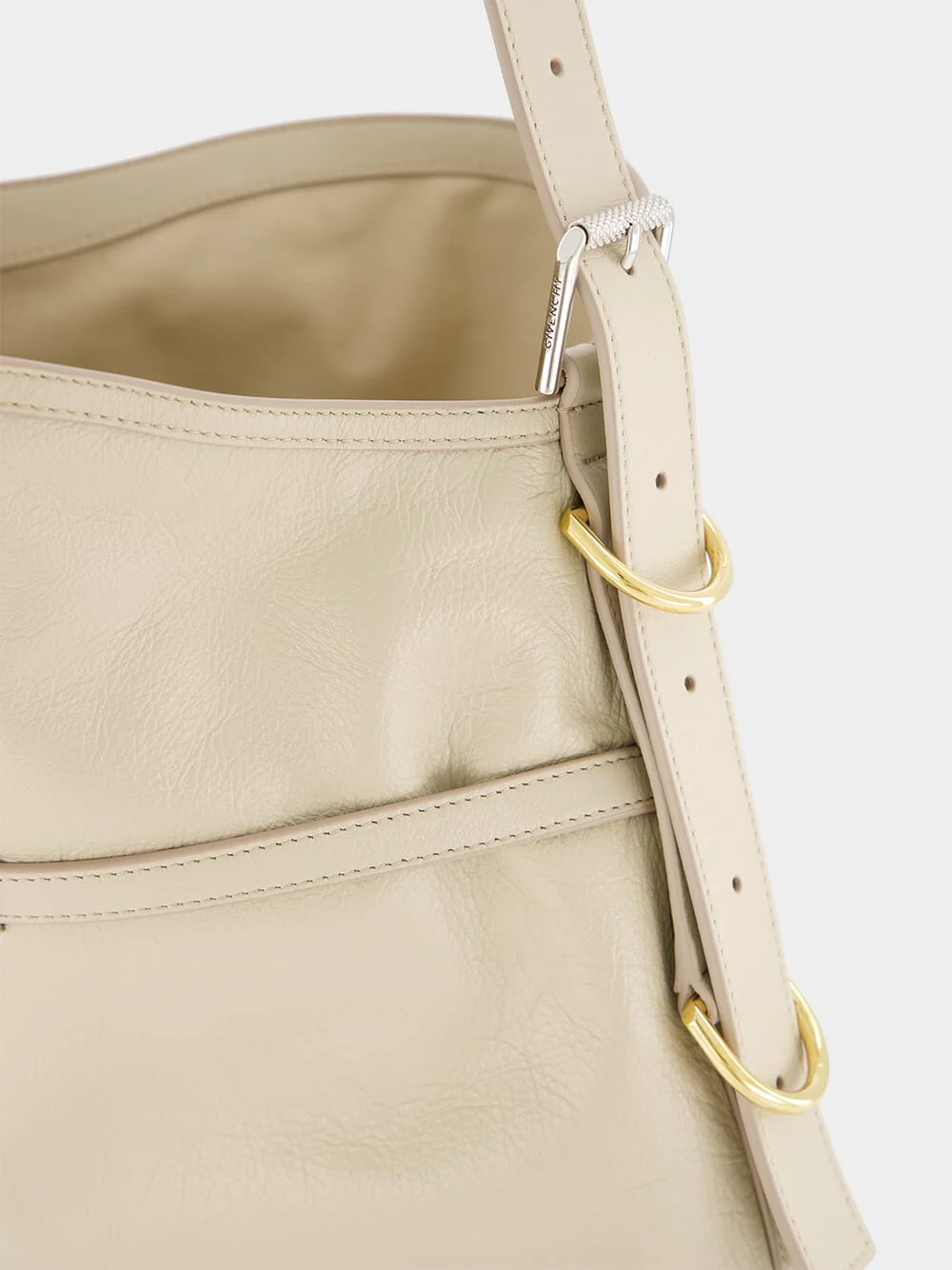 Beige Medium Voyou Leather Shoulder Bag - Image 8