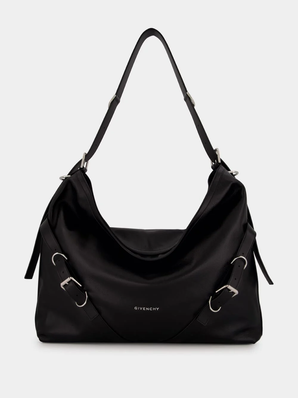 Black Large Voyou Leather Shoulder Bag
