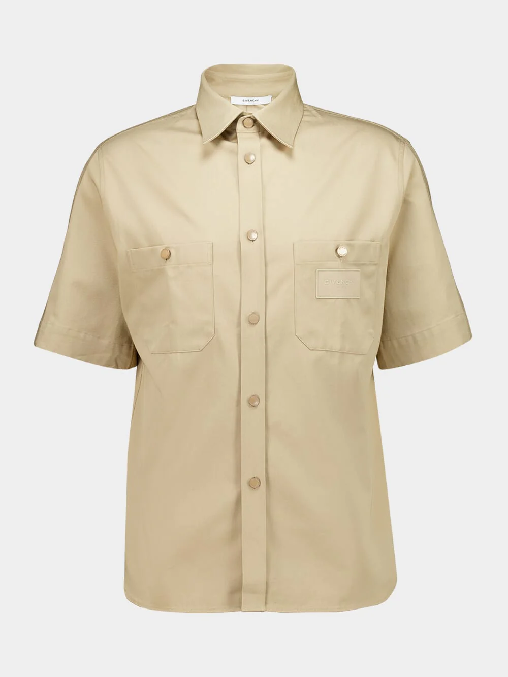 Beige Cotton Short-Sleeved Shirt - Image 2