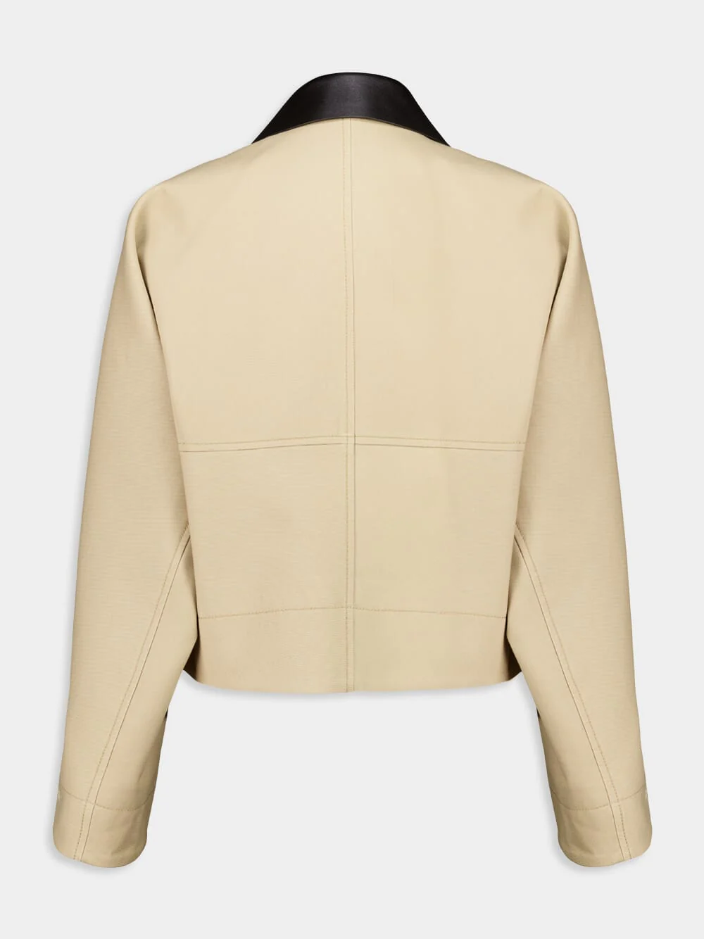 Beige Cropped Peacoat with Leather Collar - Image 3