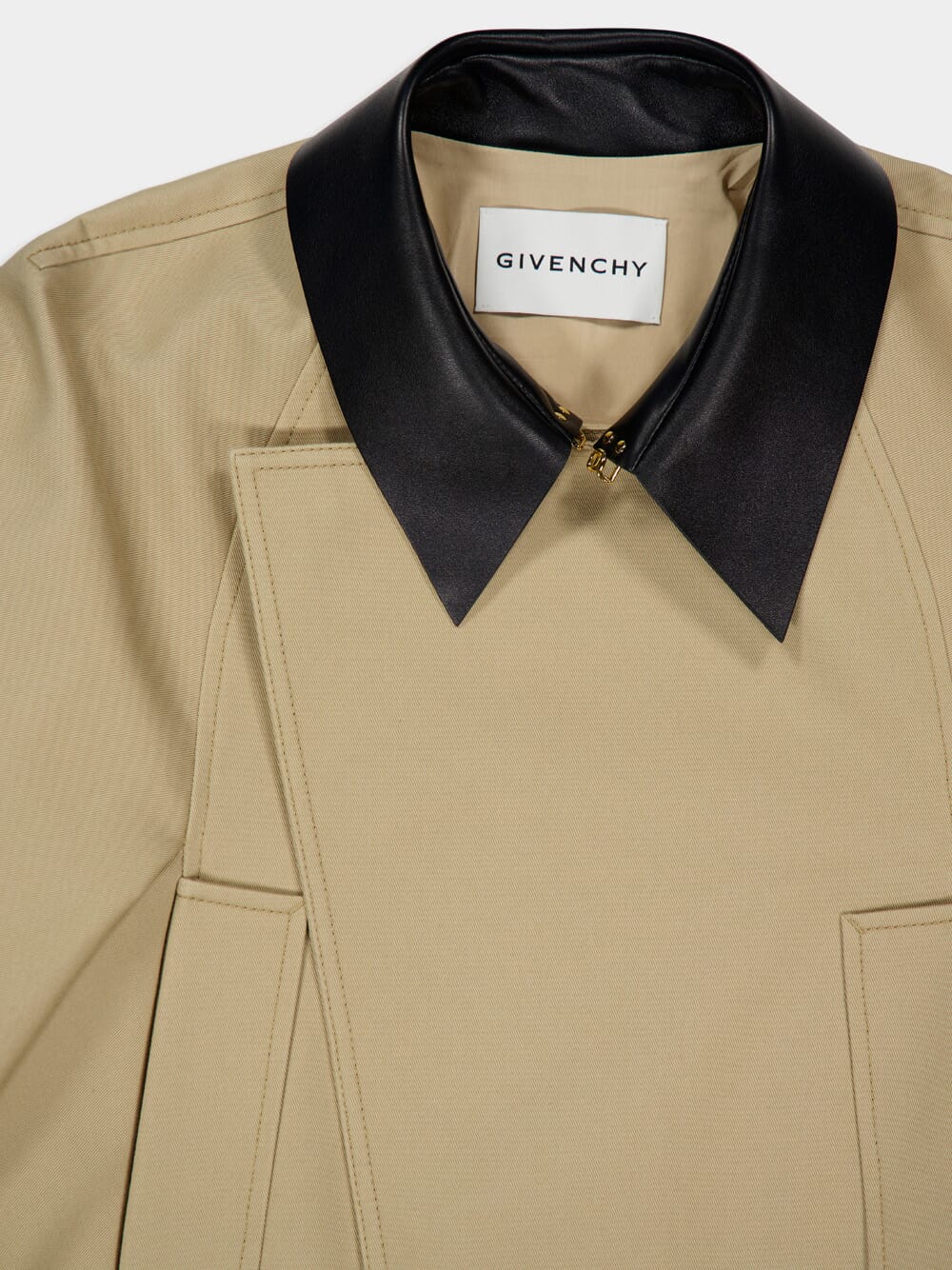 Beige Cropped Peacoat with Leather Collar - Image 5