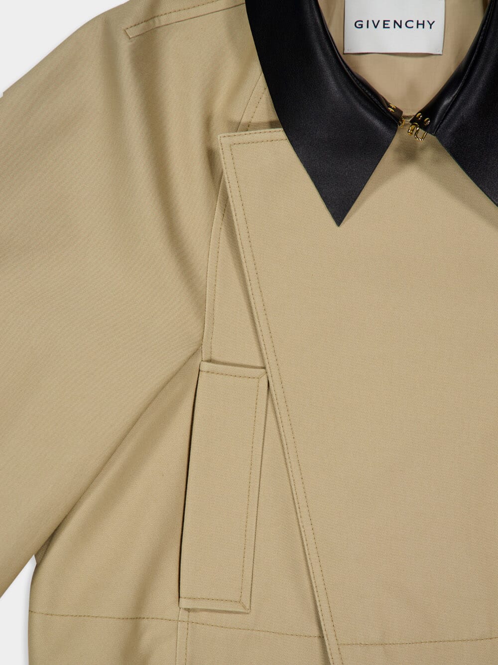 Beige Cropped Peacoat with Leather Collar - Image 6