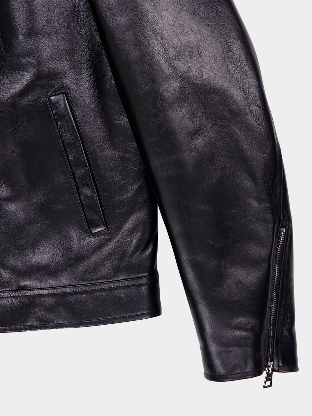 Black Biker Zipped Blouson in Bull Leather - Image 6