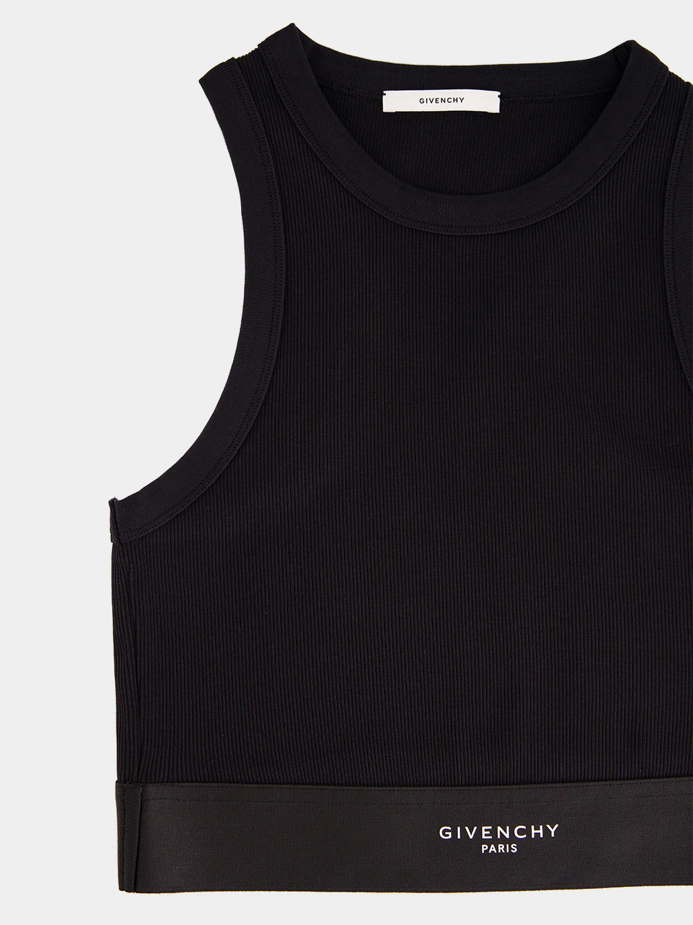 Black Cropped Cotton Tank Top with Band - Image 3